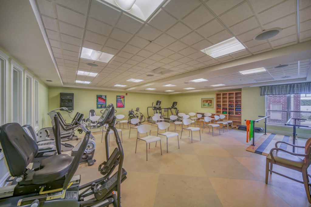 exercise room, multiple chairs for group classes