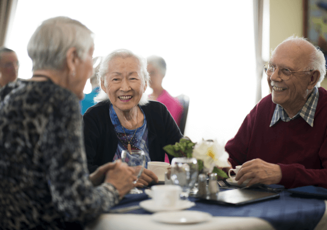 seniors dining with friends